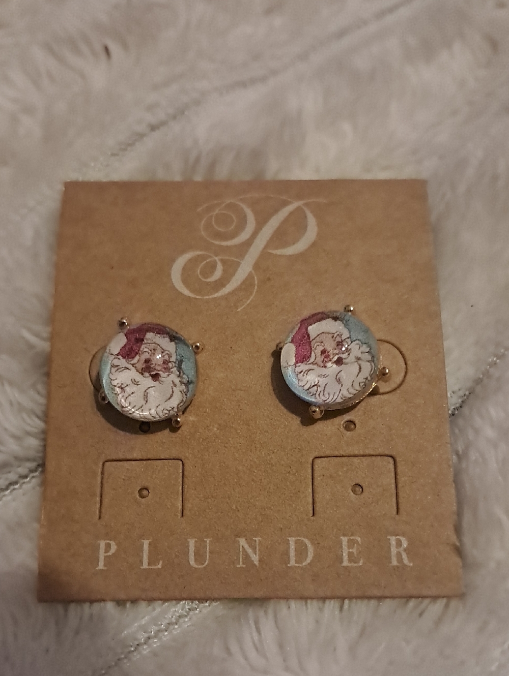Plunder Santa Stud Earrings - Pink, Blue & Gold